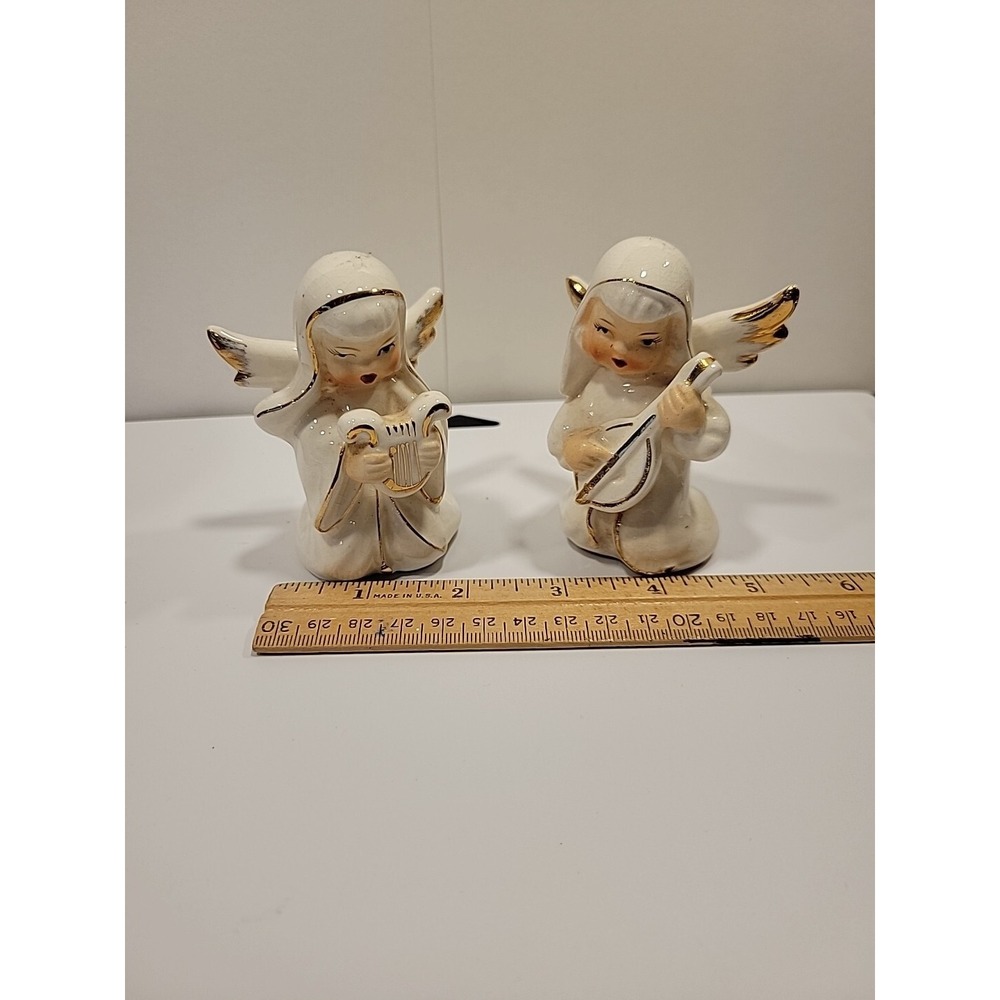 Vintage Japan Ceramic Singing Angel Figurines. Lot of 2